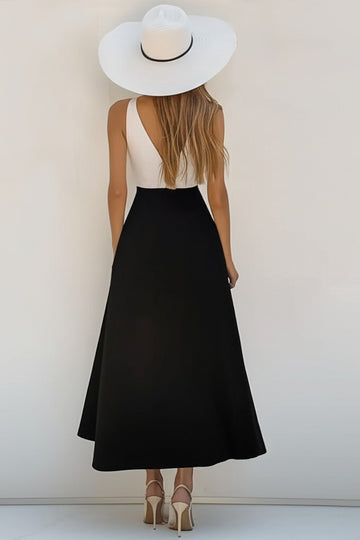 Black White A Line V Neck Holiday Party Dress